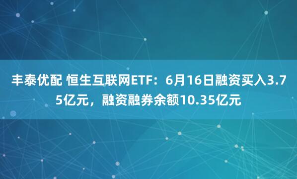 丰泰优配 恒生互联网ETF：6月16日融资买入3.75亿元，融资融券余额10.35亿元